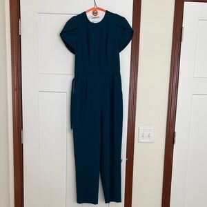 Womens Teal Short-Sleeve Jumpsuit Calvin Klein